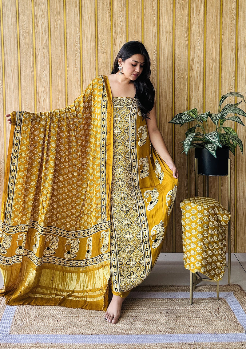 Pure Modal Silk Zari Pallu Weaved 3pc Unstitched Suit