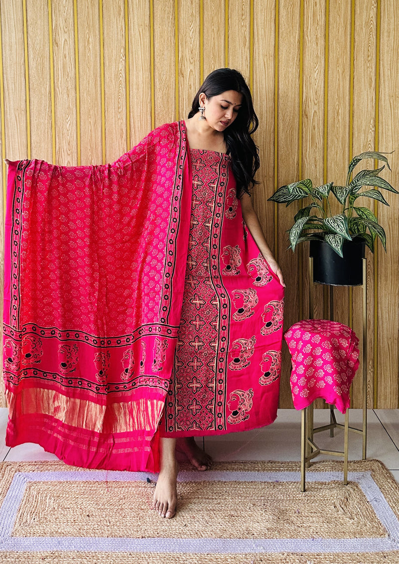 Pure Modal Silk Zari Pallu Weaved 3pc Unstitched Suit