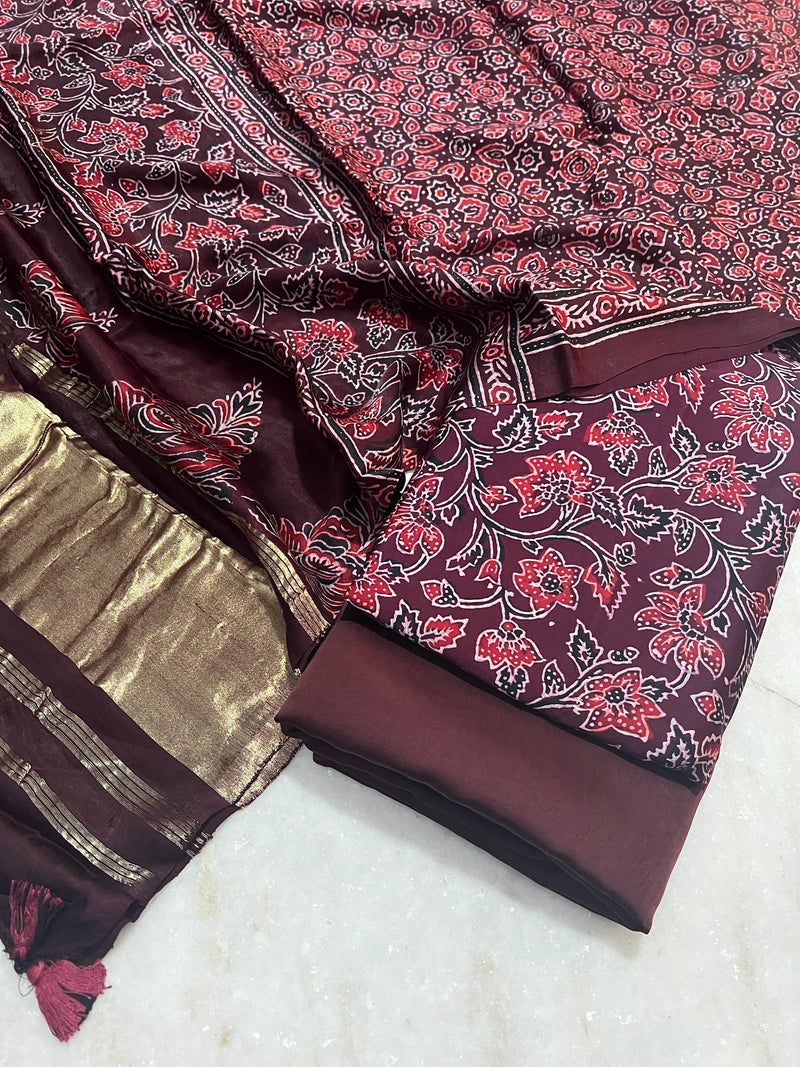 Pure Modal Silk Zari Pallu Weaved 3pc Unstitched Suit