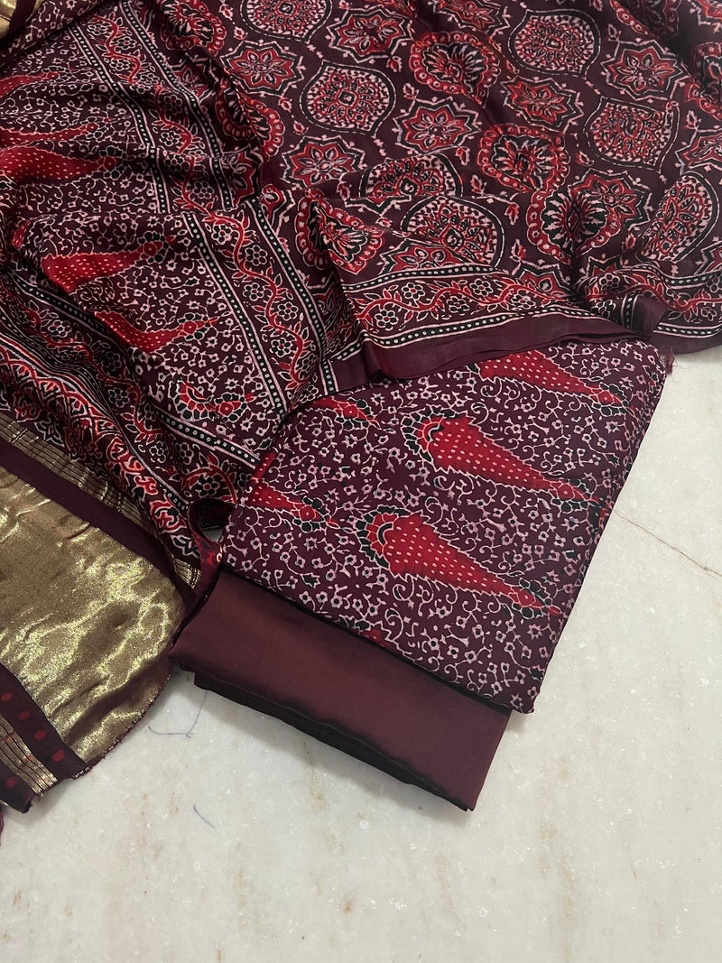 Pure Modal Silk Zari Pallu Weaved 3pc Unstitched Suit