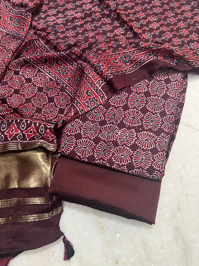 Pure Modal Silk Zari Pallu Weaved 3pc Unstitched Suit