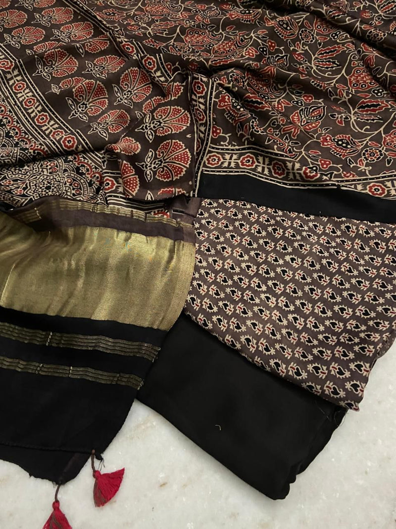 Pure Modal Silk Zari Pallu Weaved 3pc Unstitched Suit