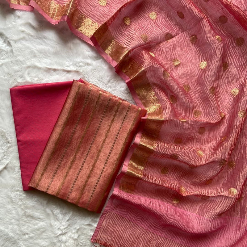 Banarasi Tissue Silk 3 Pc Unstitched Suit with Tissue Crush Dupatta