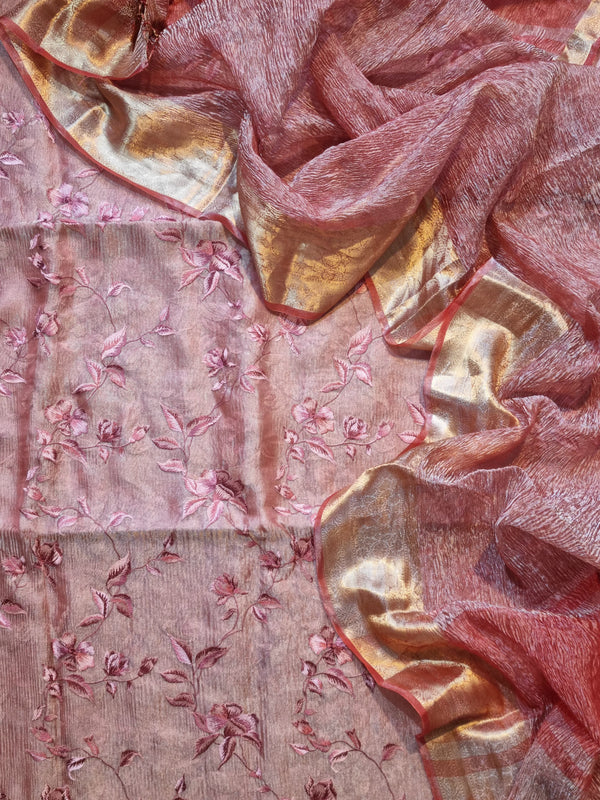 Pure Banarasi Tissue Silk Unstitched Suit With Crushed Tissue dupatta