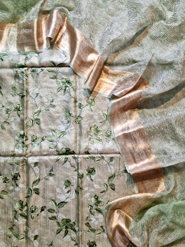 Pure Banarasi Tissue Silk Unstitched Suit With Crushed Tissue dupatta