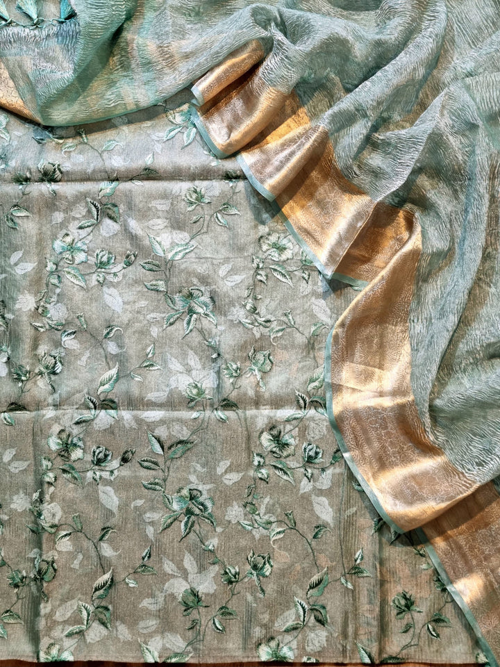 Pure Banarasi Tissue Silk Unstitched Suit With Crushed Tissue dupatta