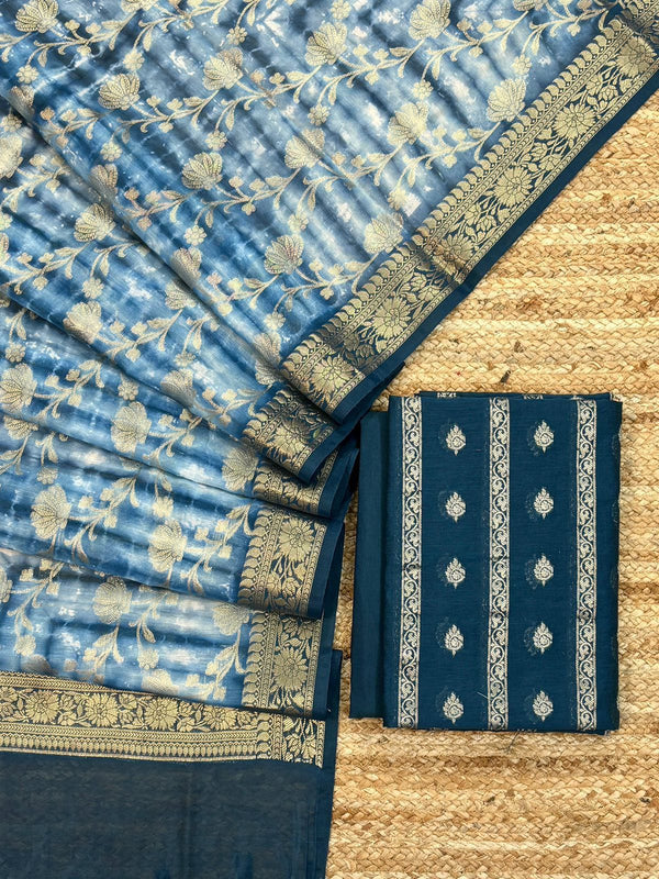 Exclusive Banarasi chanderi Silk Unstitched Suit with Zari Weaving