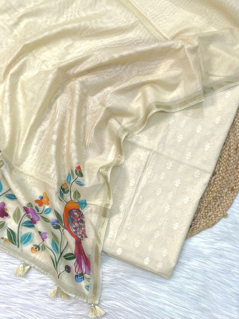 Exclusive Banarasi Mercerised Silk Unstitched Suit with Zari Weaving