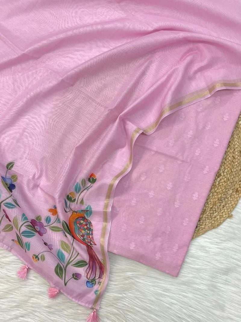 Exclusive Banarasi Mercerised Silk Unstitched Suit with Zari Weaving