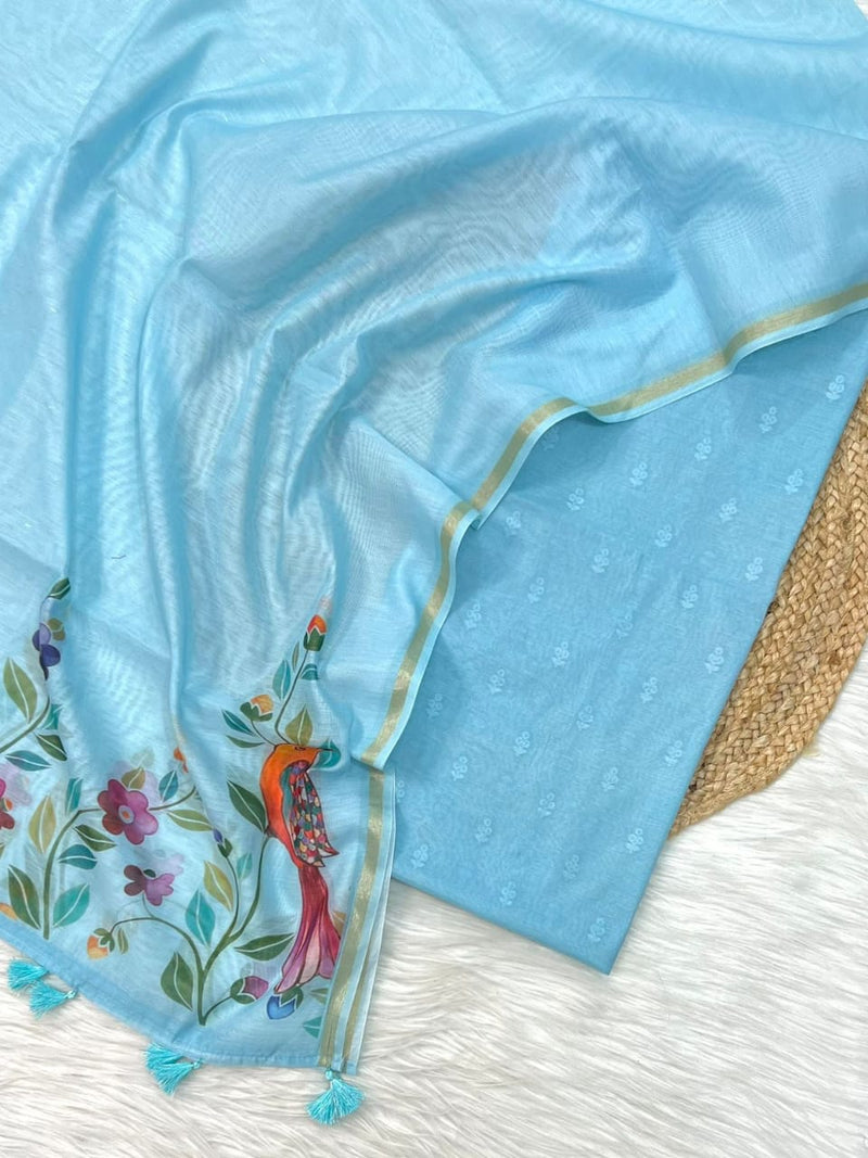 Exclusive Banarasi Mercerised Silk Unstitched Suit with Zari Weaving