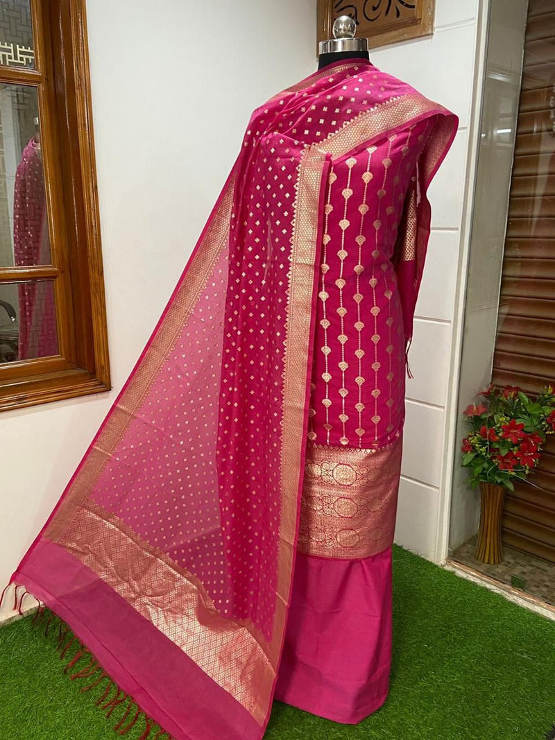 Exclusive Banarasi Mercerised Silk Unstitched Suit with Zari Weaving