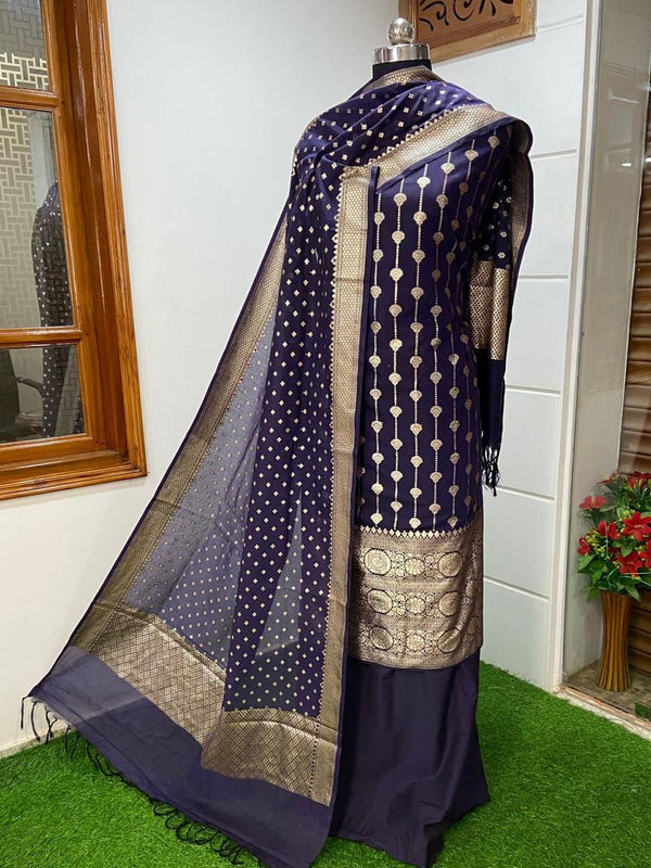 Exclusive Banarasi Mercerised Silk Unstitched Suit with Zari Weaving