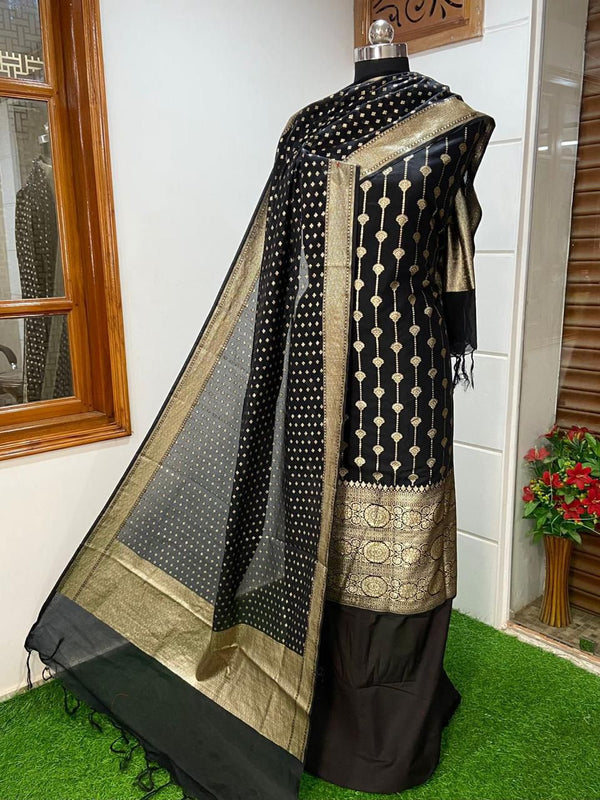 Exclusive Banarasi Mercerised Silk Unstitched Suit with Zari Weaving