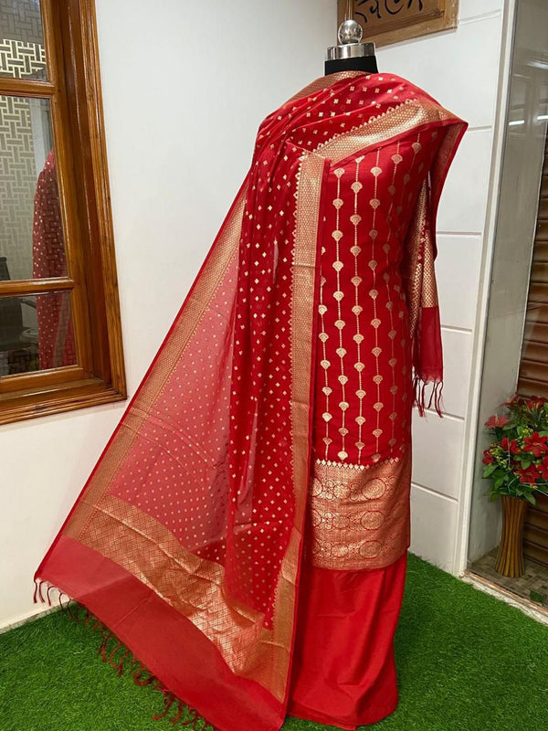 Exclusive Banarasi Mercerised Silk Unstitched Suit with Zari Weaving