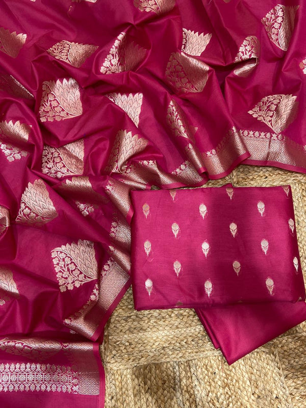 Pure Banarasi Chanderi Silk Unstitched Suit with Resham Zari Weaving