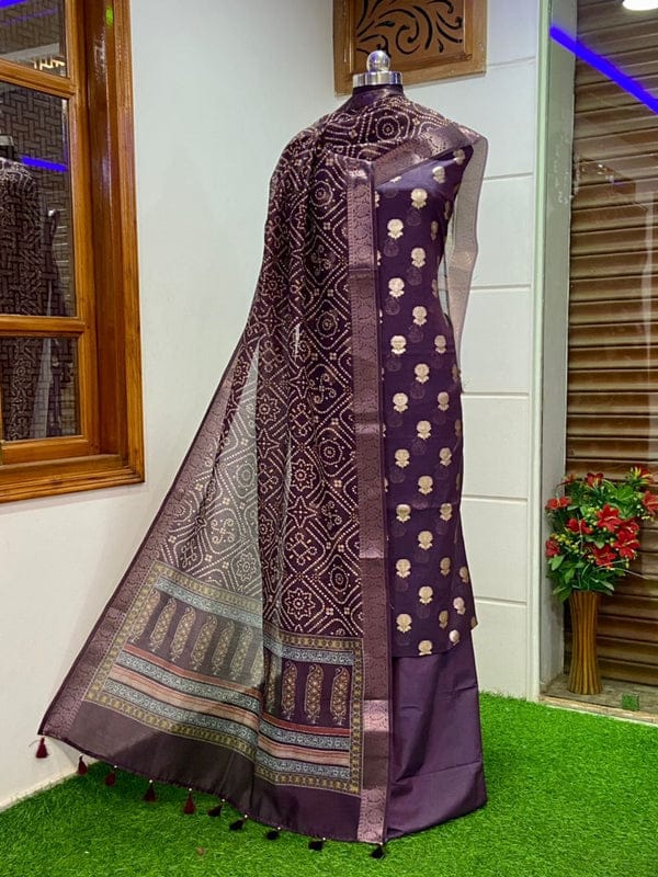 Exclusive Banarasi Unstitched Suit with Banarasi Digital printed Dupatta