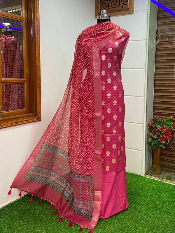 Exclusive Banarasi Unstitched Suit with Banarasi Digital printed Dupatta