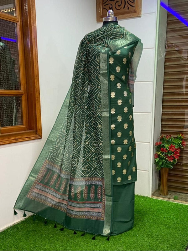 Exclusive Banarasi Unstitched Suit with Banarasi Digital printed Dupatta