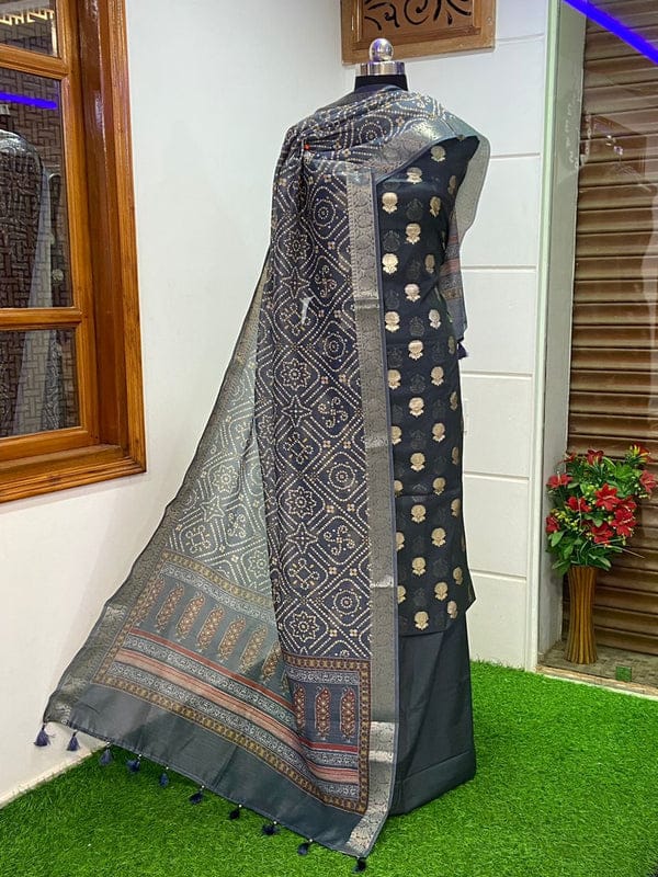 Exclusive Banarasi Unstitched Suit with Banarasi Digital printed Dupatta