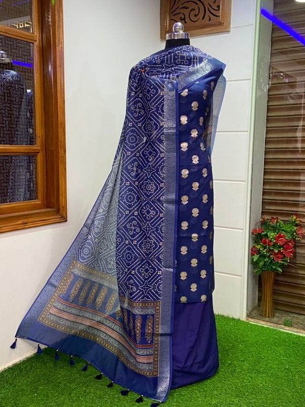 Exclusive Banarasi Unstitched Suit with Banarasi Digital printed Dupatta