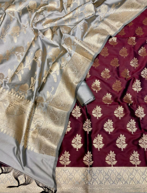 Exclusive Banarasi Silk 3 pc Unstitched suit