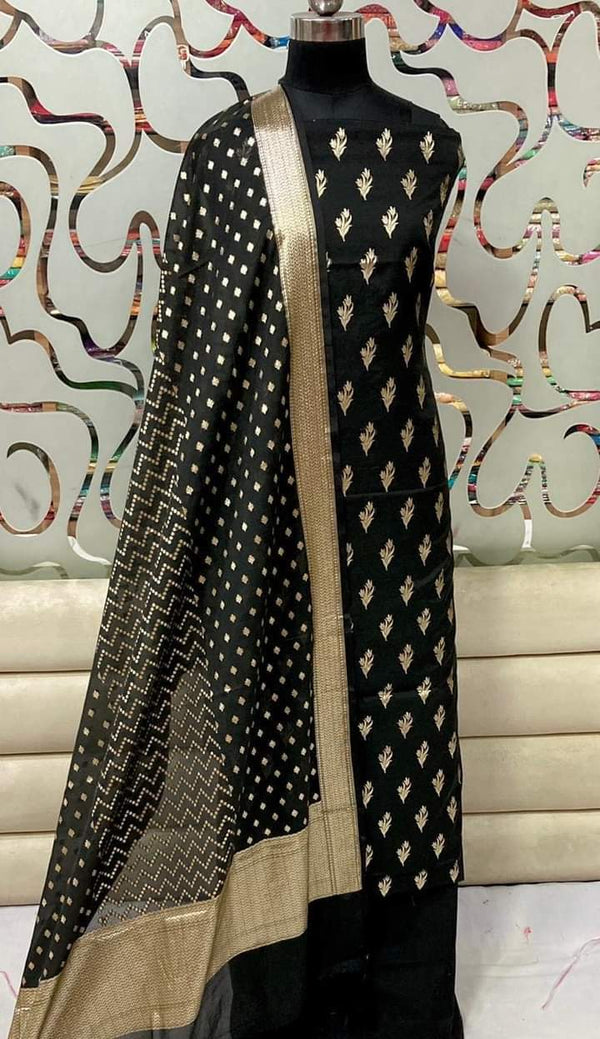 Exclusive Banarasi Unstitched Suit with Banarasi Lorex Dupatta