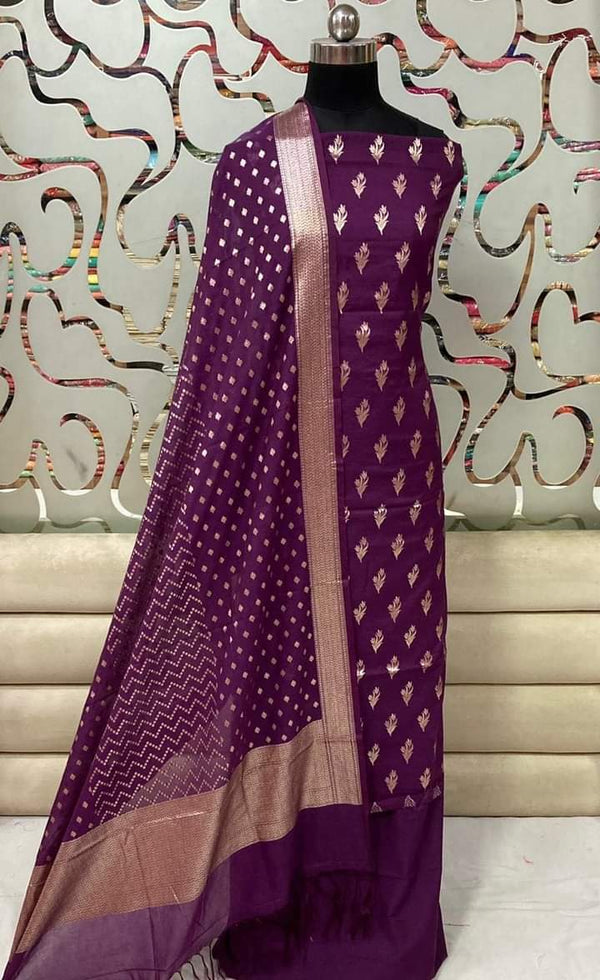 Exclusive Banarasi Unstitched Suit with Banarasi Lorex Dupatta