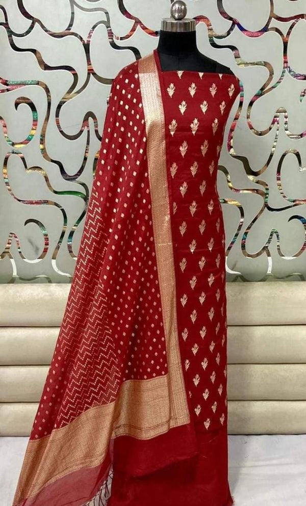 Exclusive Banarasi Unstitched Suit with Banarasi Lorex Dupatta