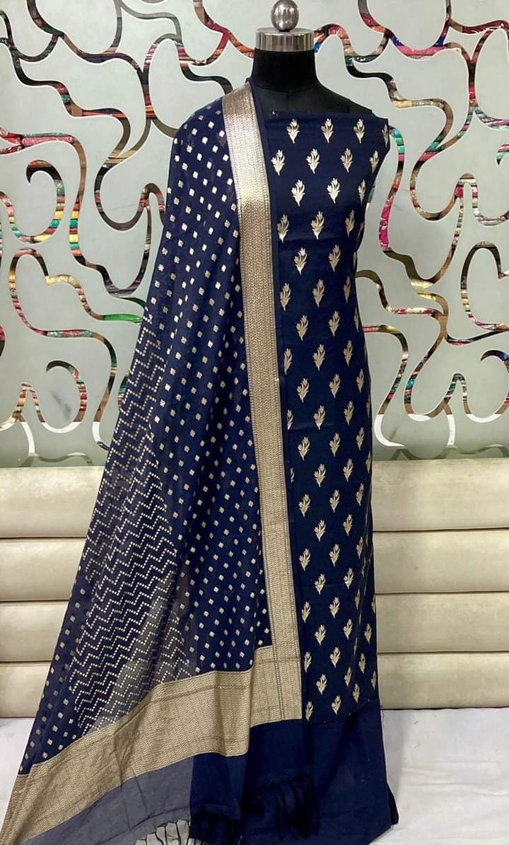 Exclusive Banarasi Unstitched Suit with Banarasi Lorex Dupatta