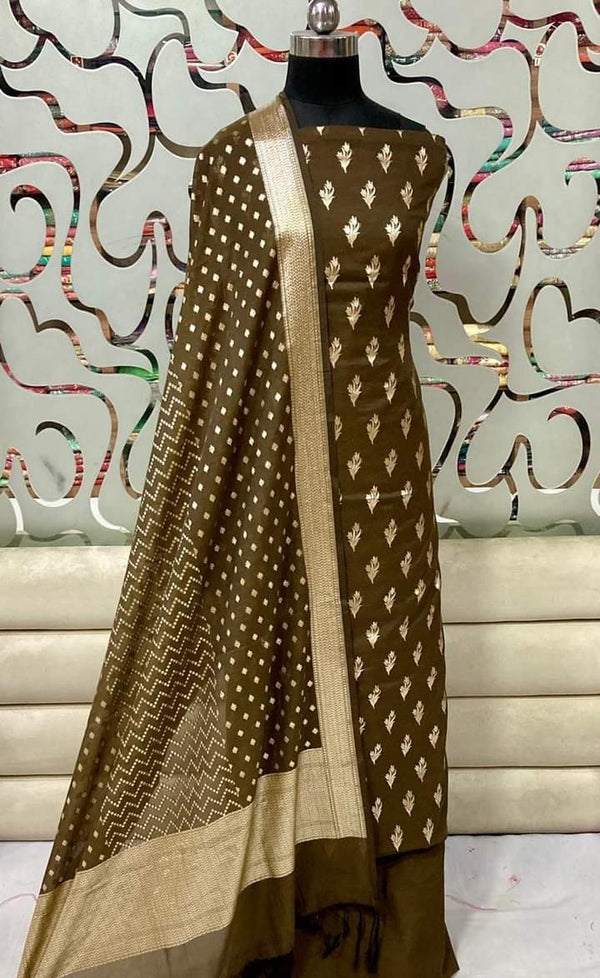 Exclusive Banarasi Unstitched Suit with Banarasi Lorex Dupatta