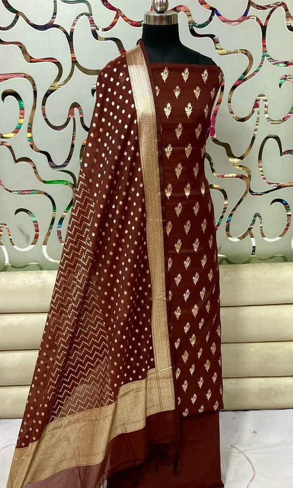 Exclusive Banarasi Unstitched Suit with Banarasi Lorex Dupatta