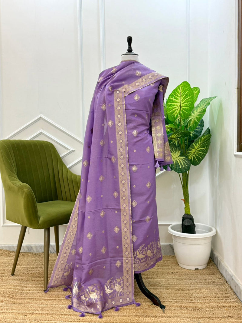 Exclusive Banarasi Shimmer Tissue Silk 3 pc Unstitched suit