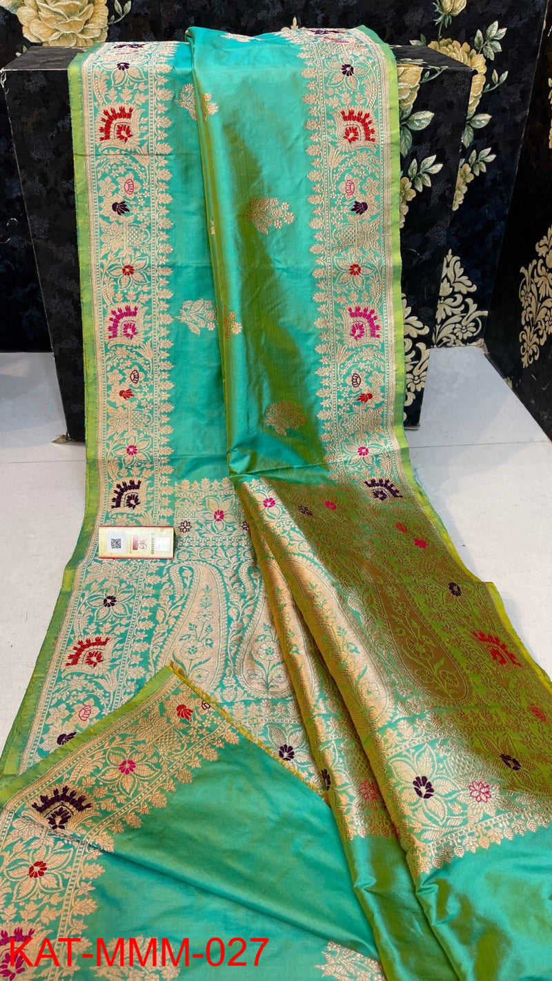 Pure Handloom Banarasi Katan Silk Meenakri Work Saree with Antique Zari Work and silk mark certified