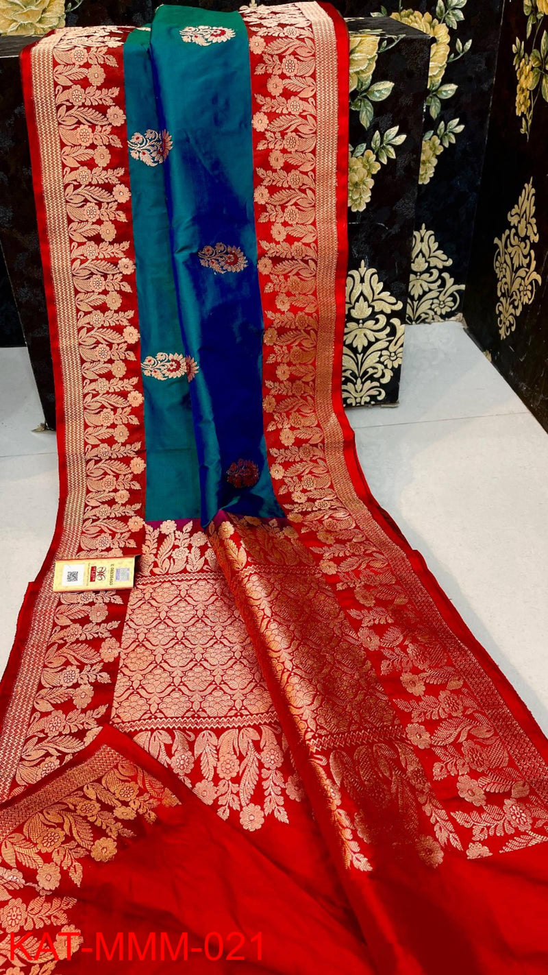 Pure Handloom Banarasi Katan Silk Meenakri Work Saree with Antique Zari Work and silk mark certified