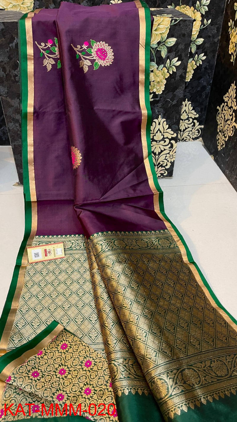 Pure Handloom Banarasi Katan Silk Meenakri Work Saree with Antique Zari Work and silk mark certified