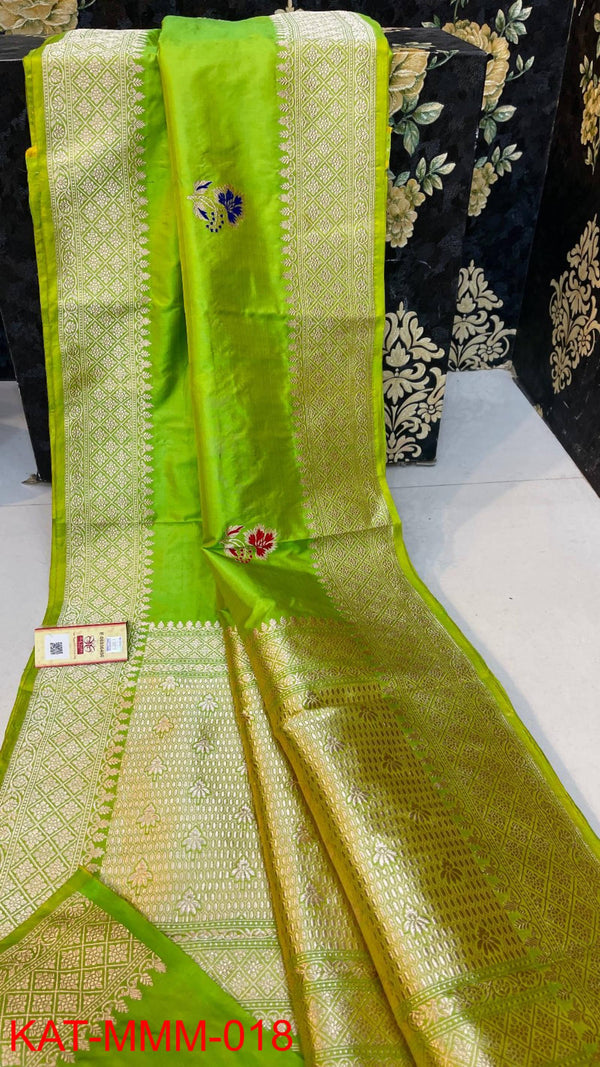 Pure Handloom Banarasi Katan Silk Meenakri Work Saree with Antique Zari Work and silk mark certified