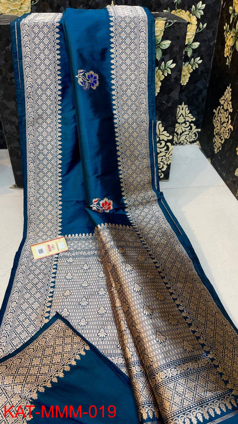 Pure Handloom Banarasi Katan Silk Meenakri Work Saree with Antique Zari Work and silk mark certified