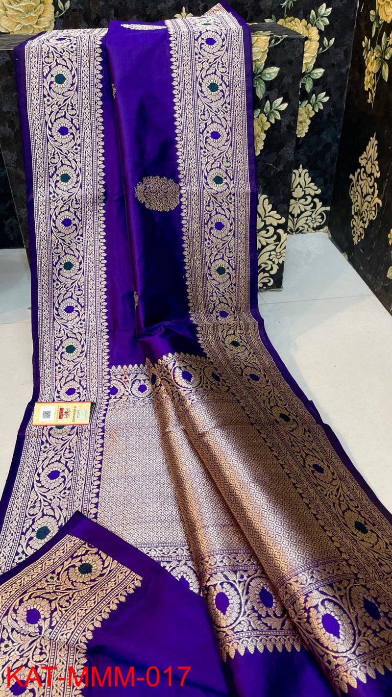 Pure Handloom Banarasi Katan Silk Meenakri Work Saree with Antique Zari Work and silk mark certified