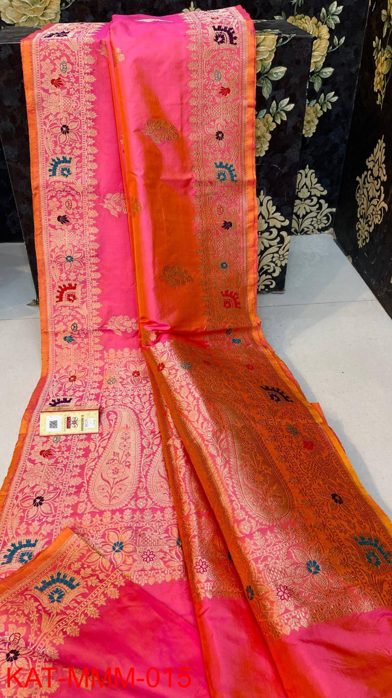 Pure Handloom Banarasi Katan Silk Meenakri Work Saree with Antique Zari Work and silk mark certified