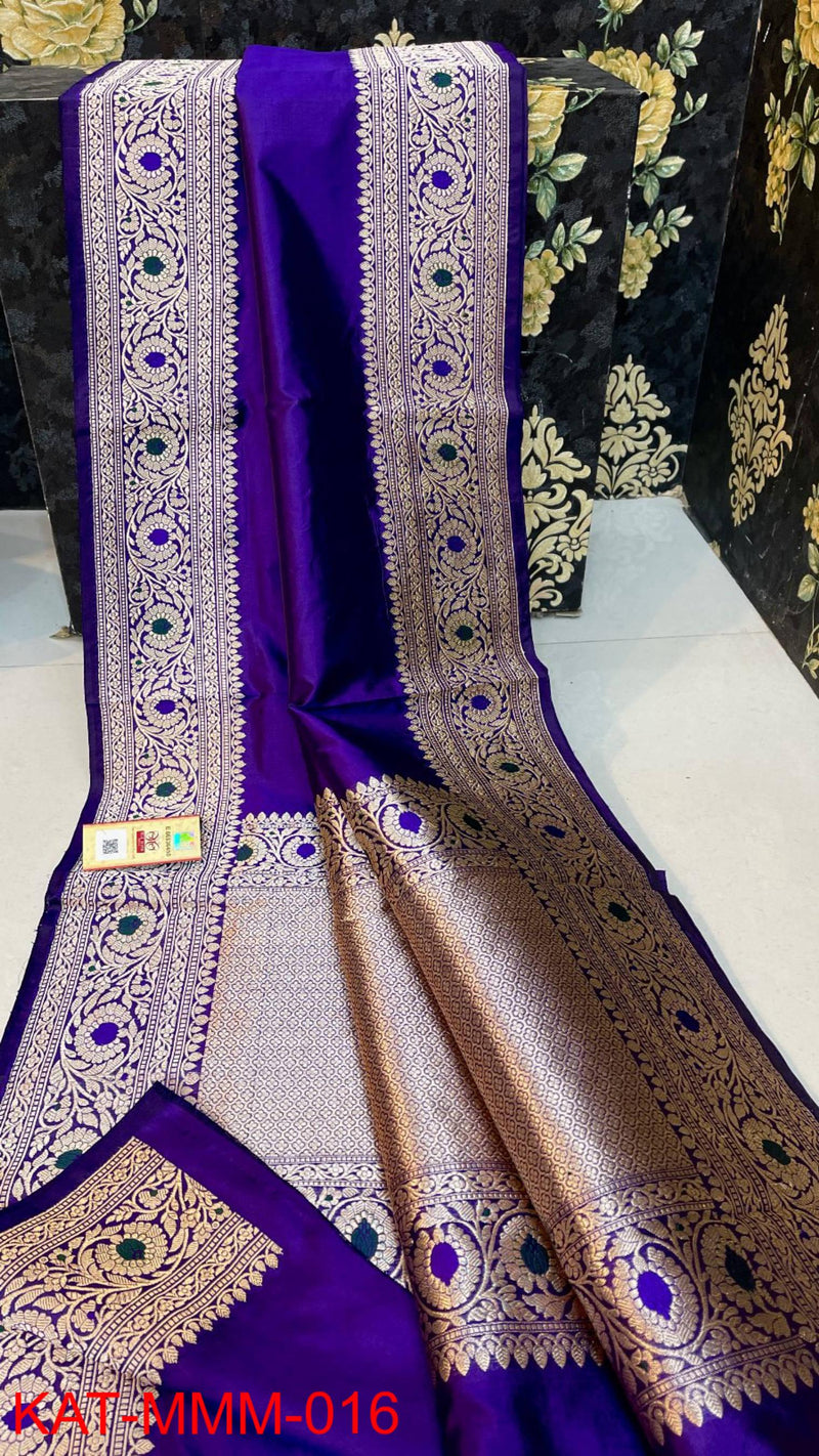 Pure Handloom Banarasi Katan Silk Meenakri Work Saree with Antique Zari Work and silk mark certified