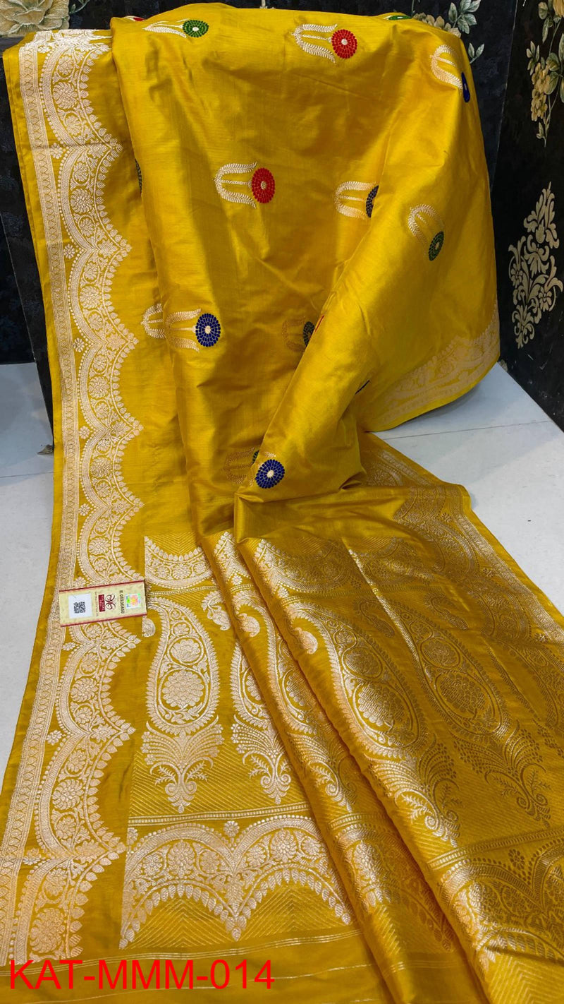 Pure Handloom Banarasi Katan Silk Meenakri Work Saree with Antique Zari Work and silk mark certified