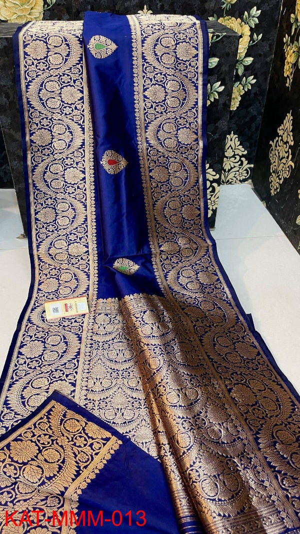 Pure Handloom Banarasi Katan Silk Meenakri Work Saree with Antique Zari Work and silk mark certified