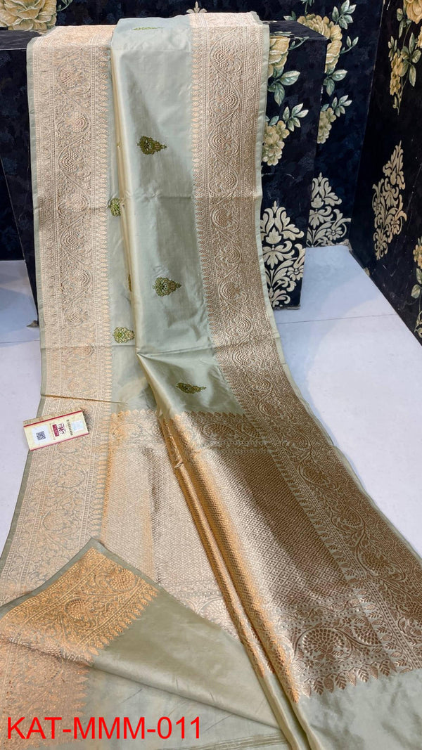 Pure Handloom Banarasi Katan Silk Meenakri Work Saree with Antique Zari Work and silk mark certified