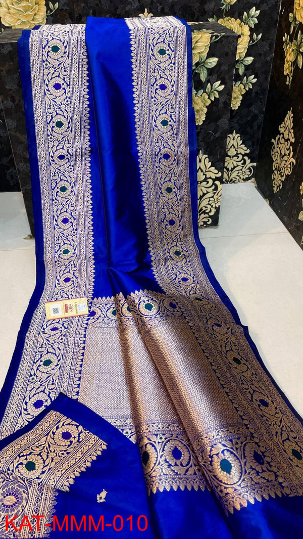 Pure Handloom Banarasi Katan Silk Meenakri Work Saree with Antique Zari Work and silk mark certified