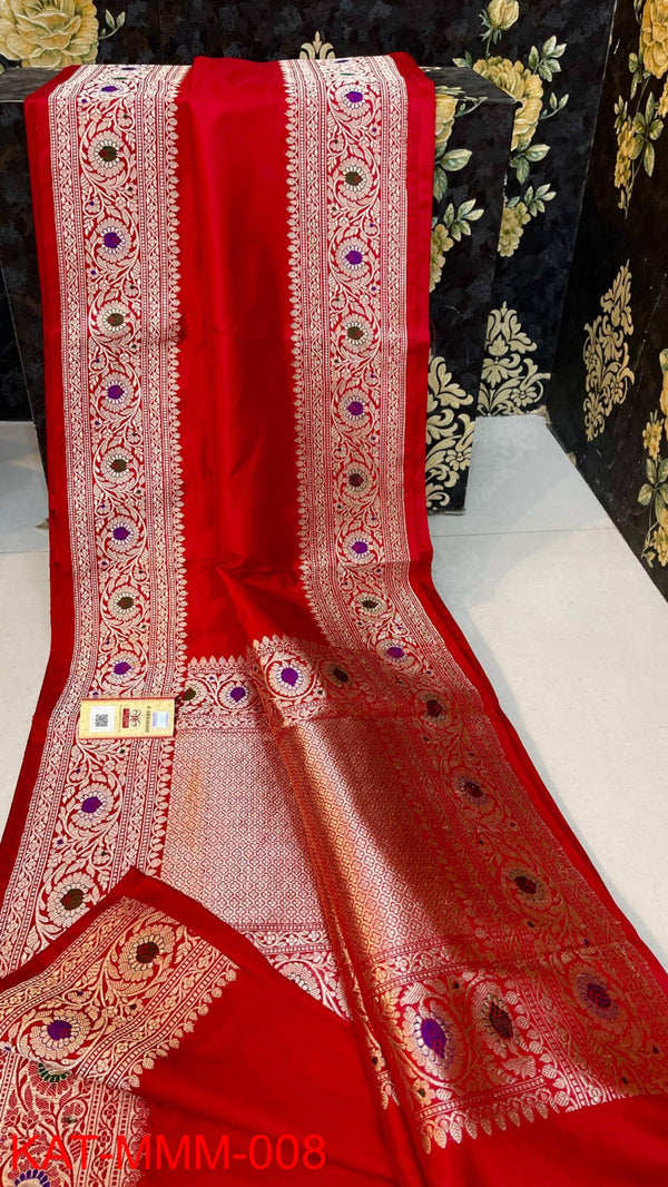 Pure Handloom Banarasi Katan Silk Meenakri Work Saree with Antique Zari Work and silk mark certified