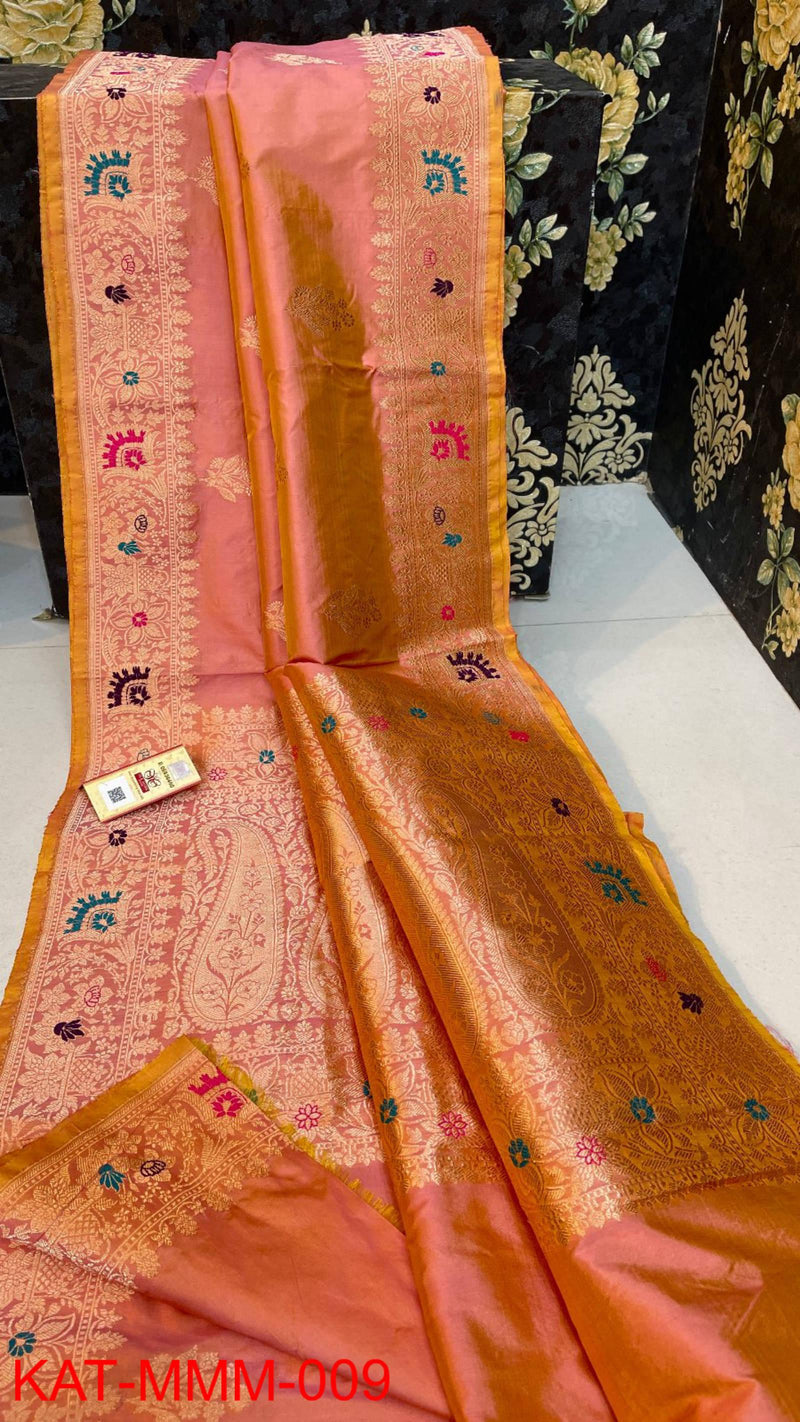 Pure Handloom Banarasi Katan Silk Meenakri Work Saree with Antique Zari Work and silk mark certified