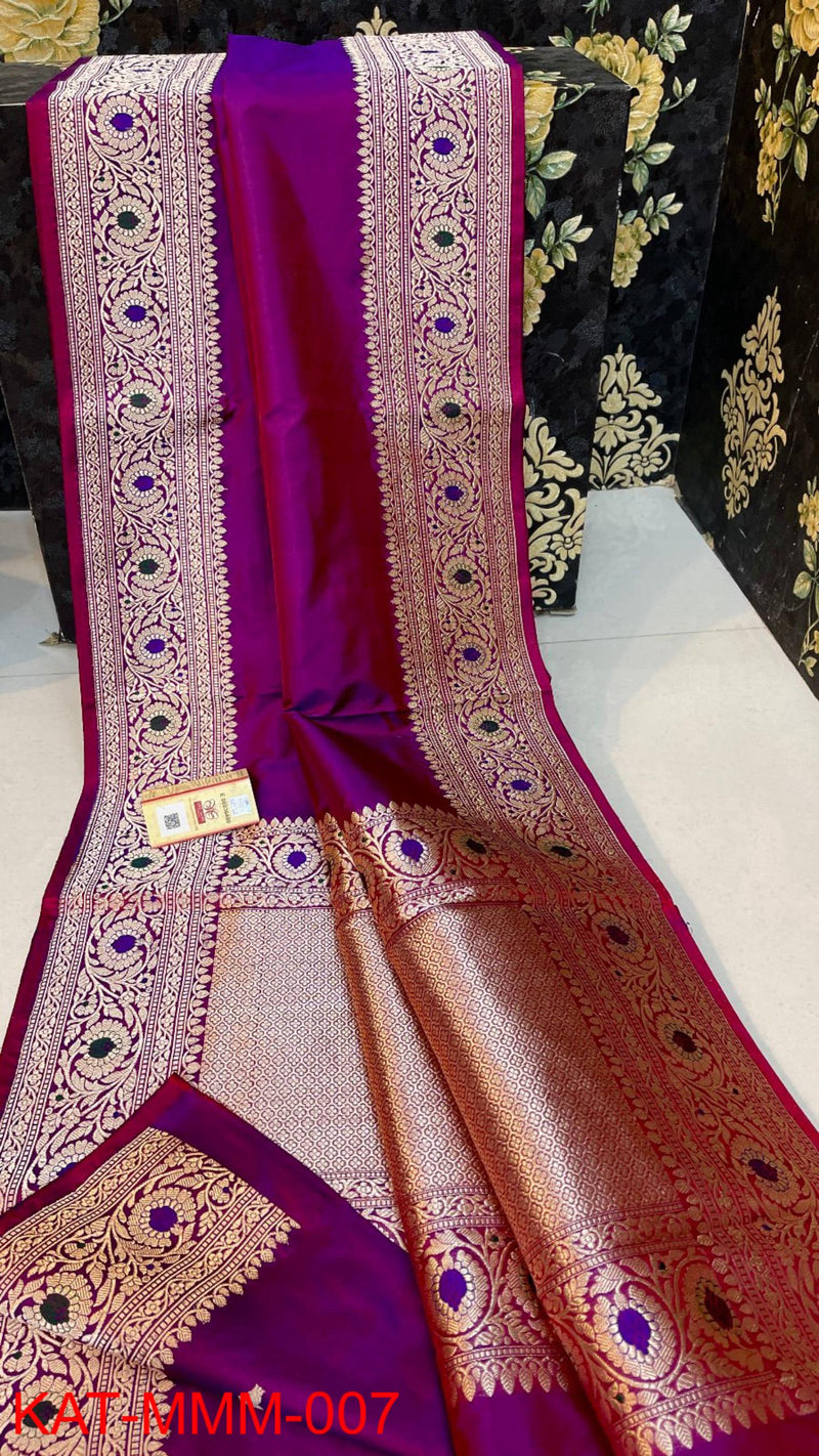 Pure Handloom Banarasi Katan Silk Meenakri Work Saree with Antique Zari Work and silk mark certified