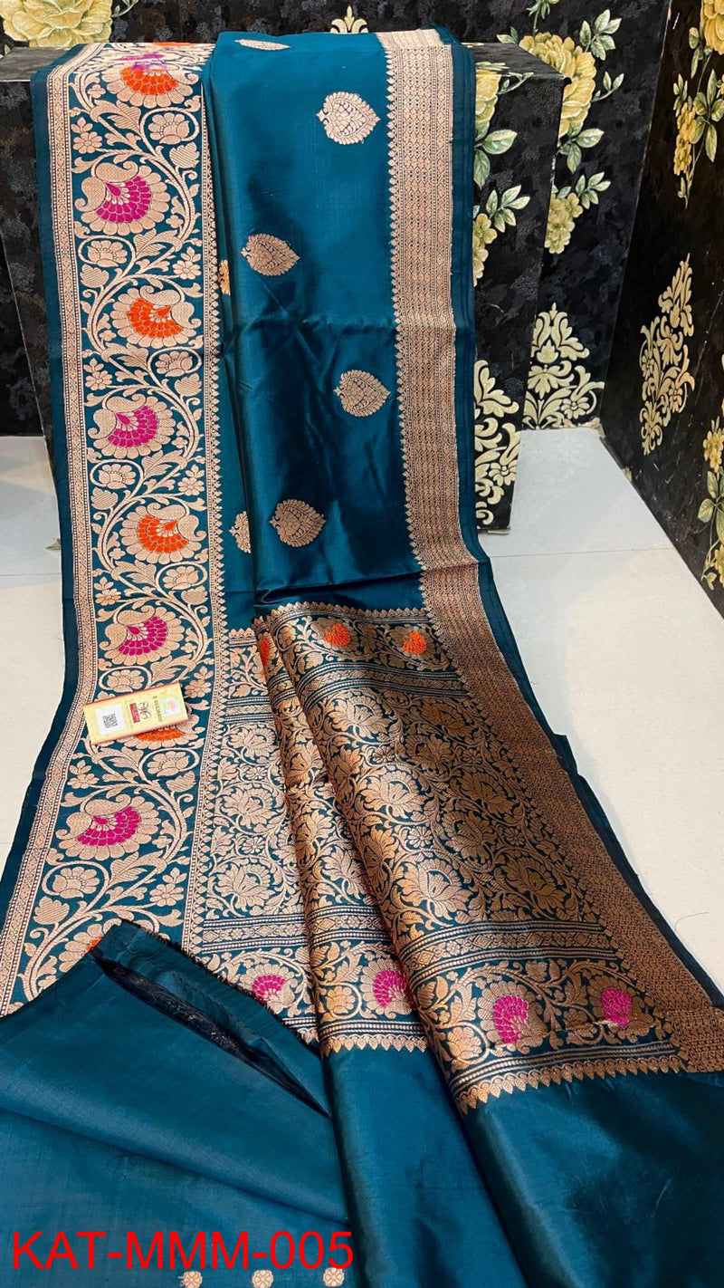 Pure Handloom Banarasi Katan Silk Meenakri Work Saree with Antique Zari Work and silk mark certified