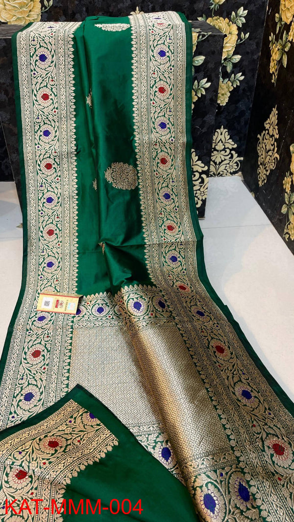 Pure Handloom Banarasi Katan Silk Meenakri Work Saree with Antique Zari Work and silk mark certified