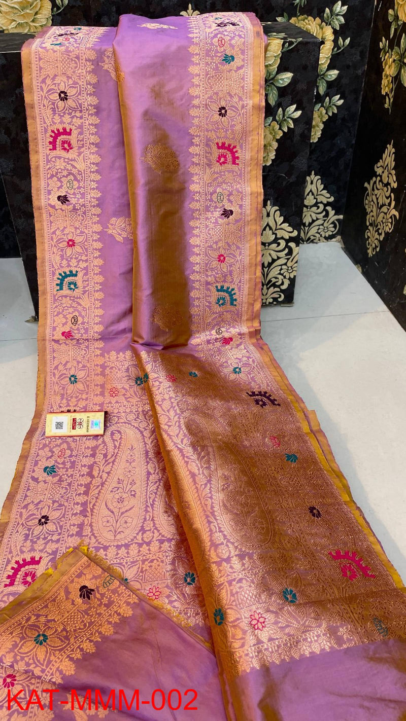 Pure Handloom Banarasi Katan Silk Meenakri Work Saree with Antique Zari Work and silk mark certified